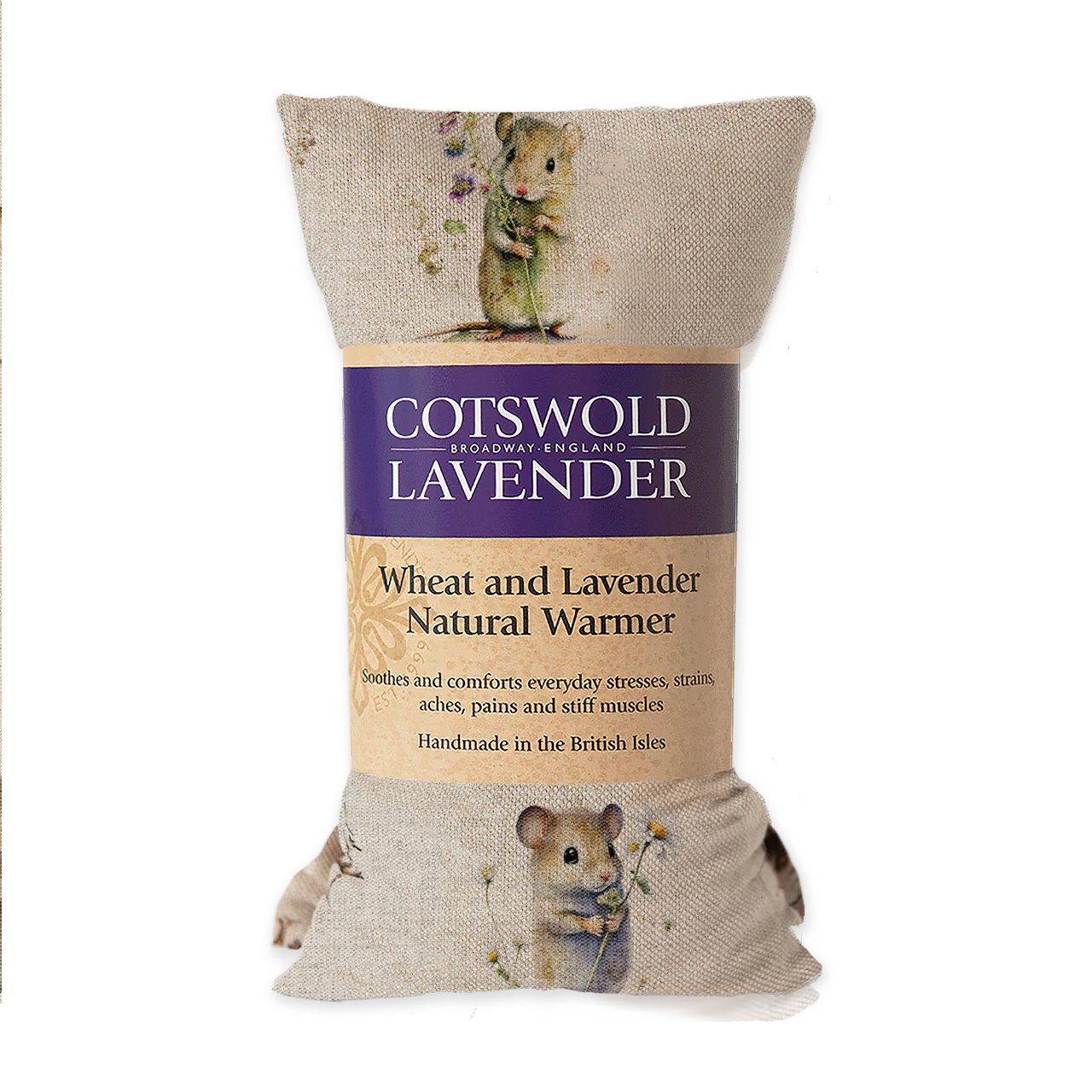 Country Mouse Print Lavender and Wheat Linen Warmer